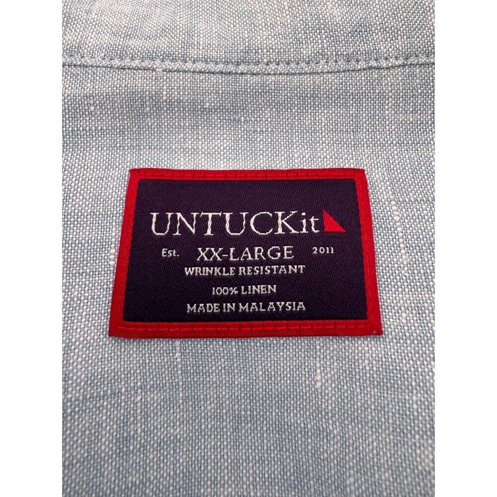 UNTUCKit Long Sleeve Blue Button Up 100% Linen Shirt XXL Travel - Picture 3 of 9